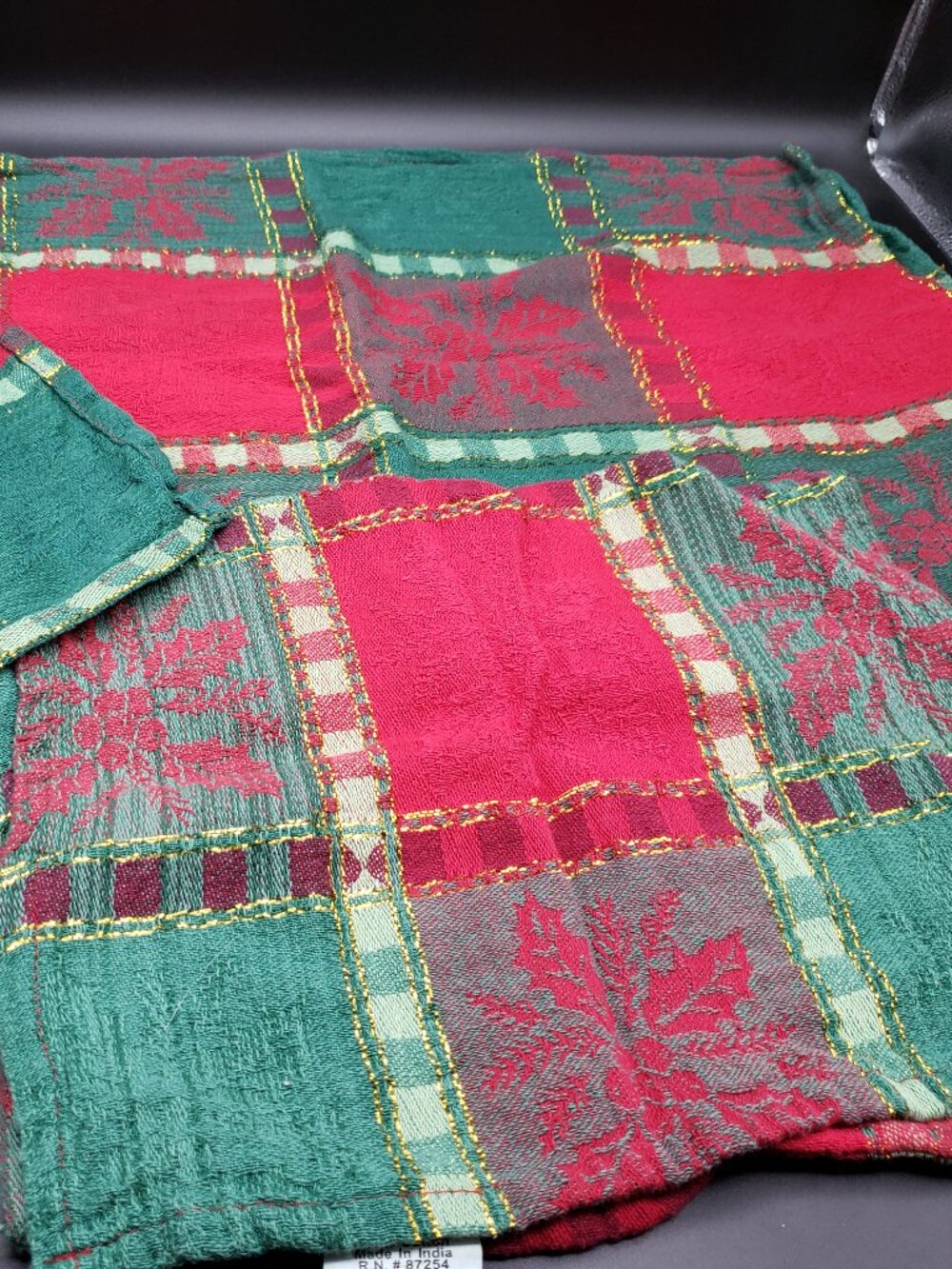 Set of 3 Christmas Table Runners Placemats Red Green Gold Cotton Made in India